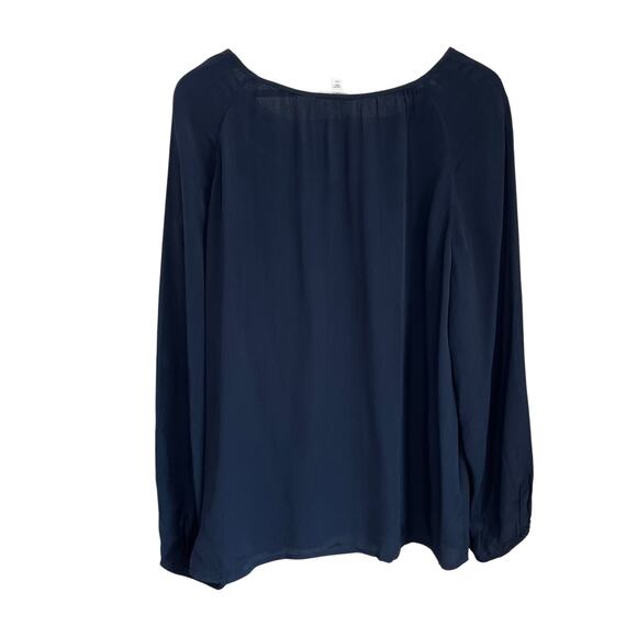 J.Jill Embroidered Floral Blouse L Petite Navy Long Sleeve Boho Artsy Top - Picture 2 of 7